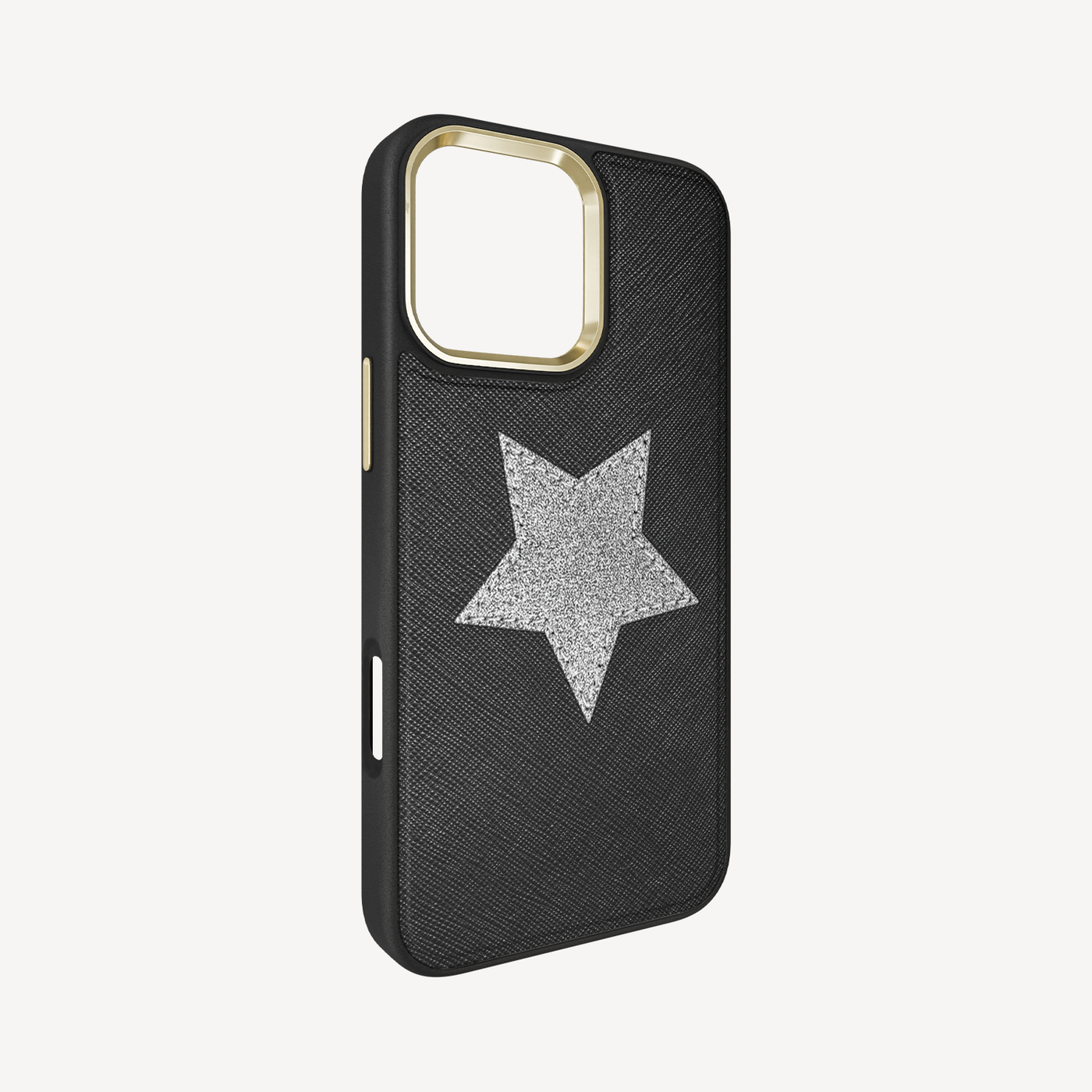 iPhone 16 Pro Phone Case, Saffiano Leather, Glitter V-Star