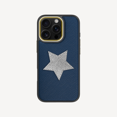 iPhone 16 Pro Phone Case, Saffiano Leather, Glitter V-Star