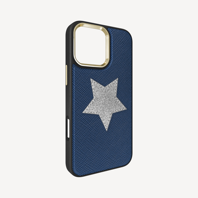 iPhone 16 Pro Phone Case, Saffiano Leather, Glitter V-Star