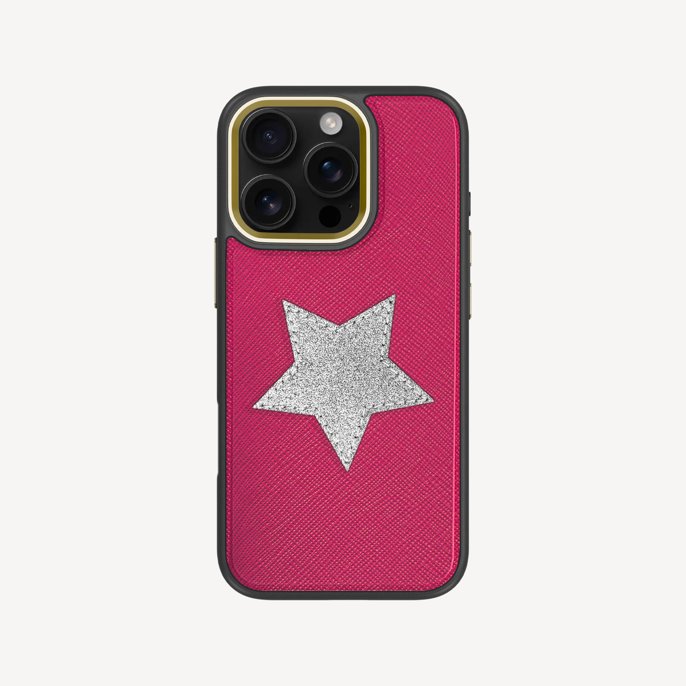 iPhone 16 Pro Phone Case, Saffiano Leather, Glitter V-Star