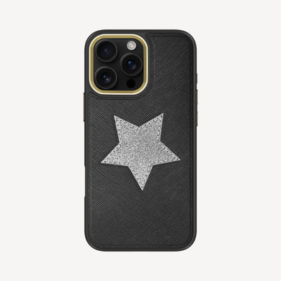 iPhone 16 Pro Max Phone Case, Saffiano Leather, Glitter V-Star