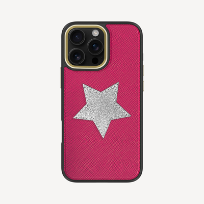 iPhone 16 Pro Max Phone Case, Saffiano Leather, Glitter V-Star