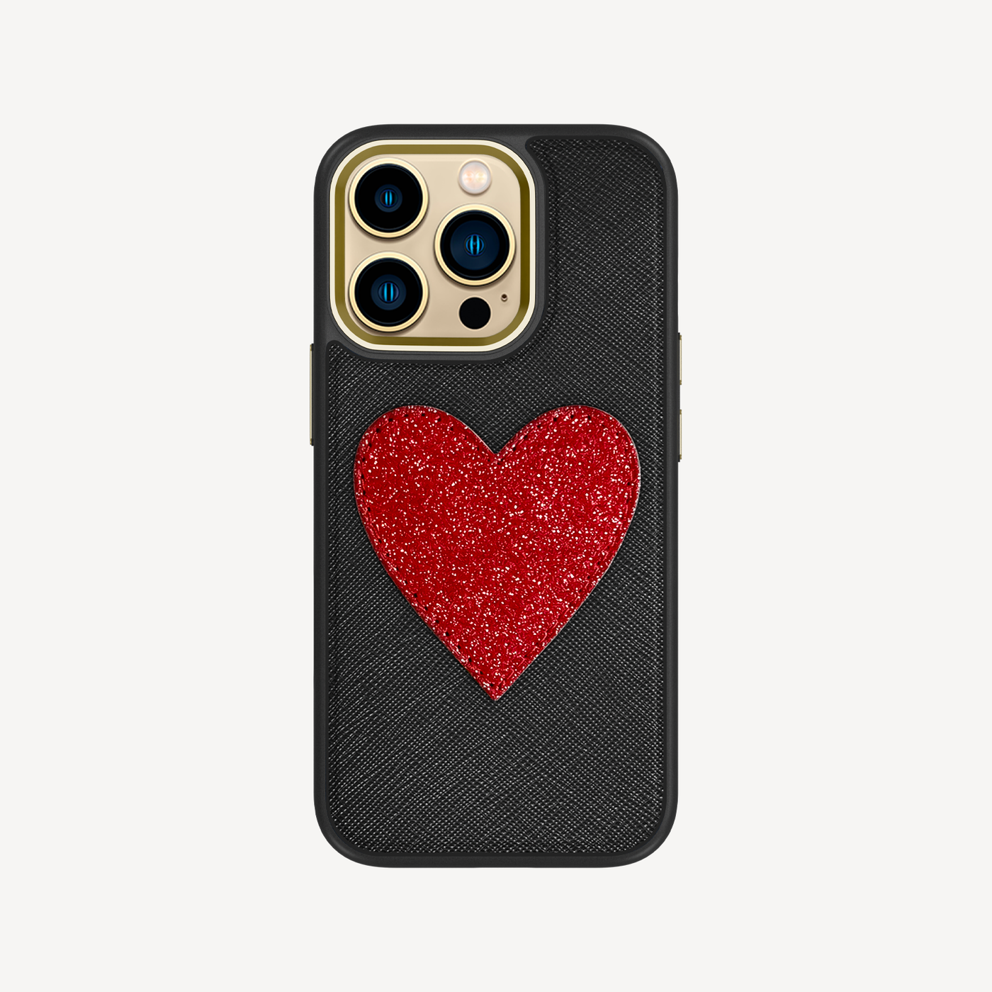 iPhone 14 Pro Phone Case, Saffiano Leather, Glitter Heart