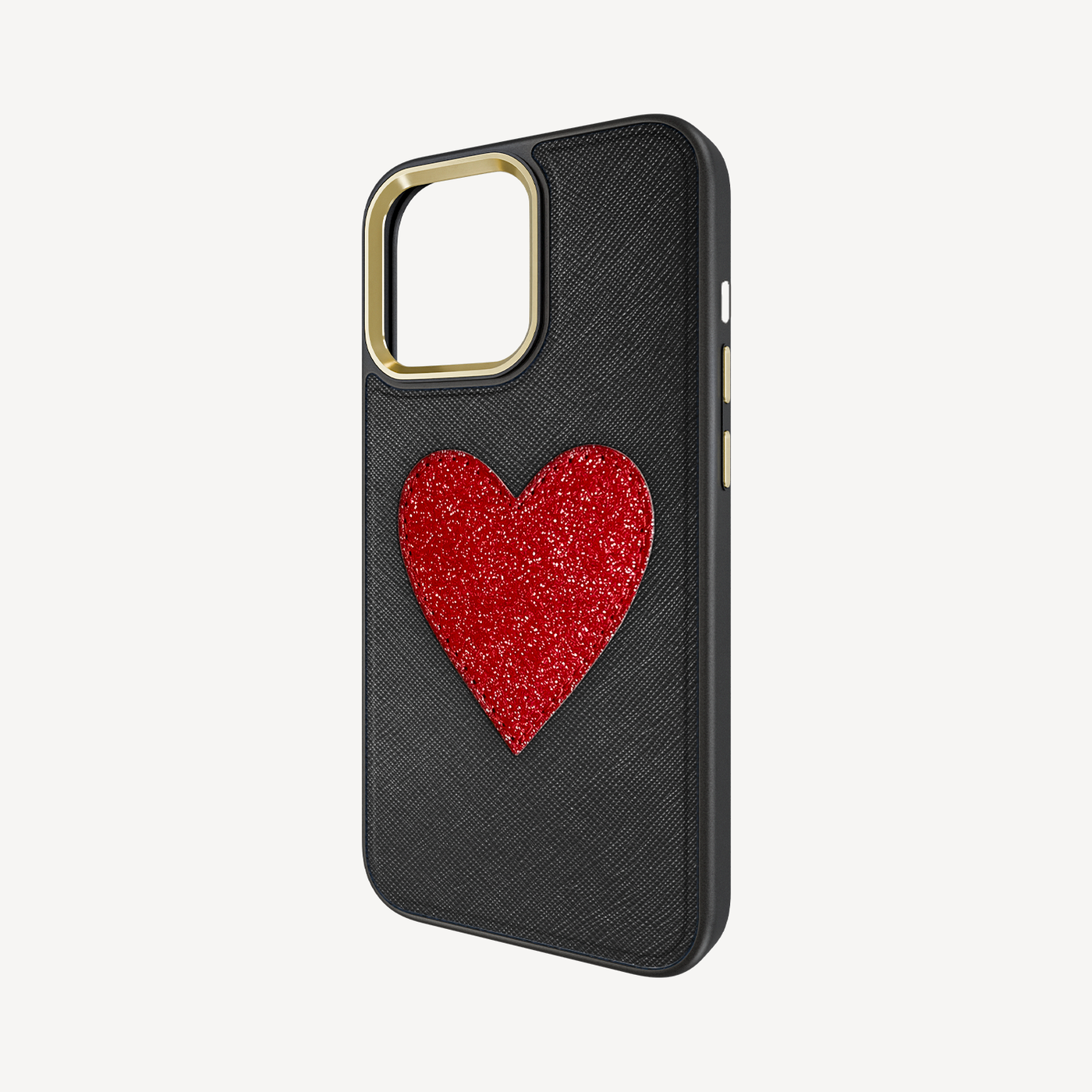 iPhone 14 Pro Phone Case, Saffiano Leather, Glitter Heart