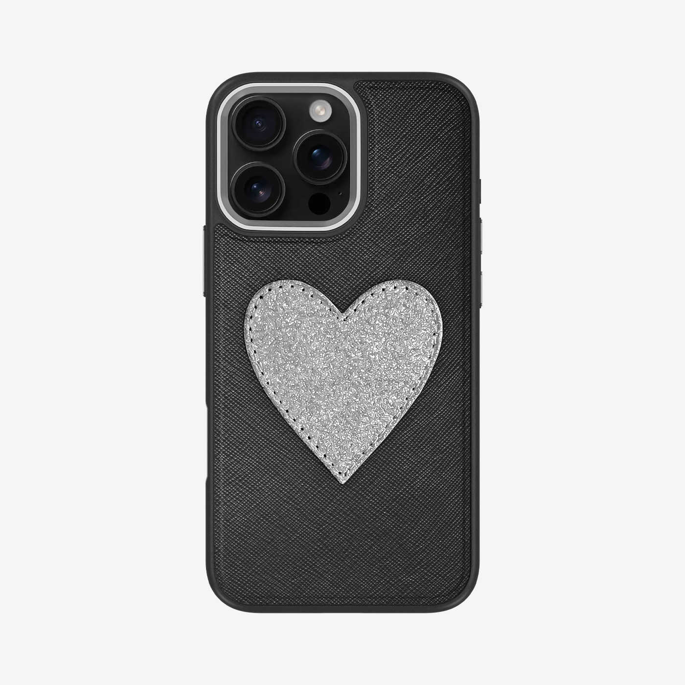 iPhone 16 Pro Max Phone Case, Saffiano Leather, Glitter Heart