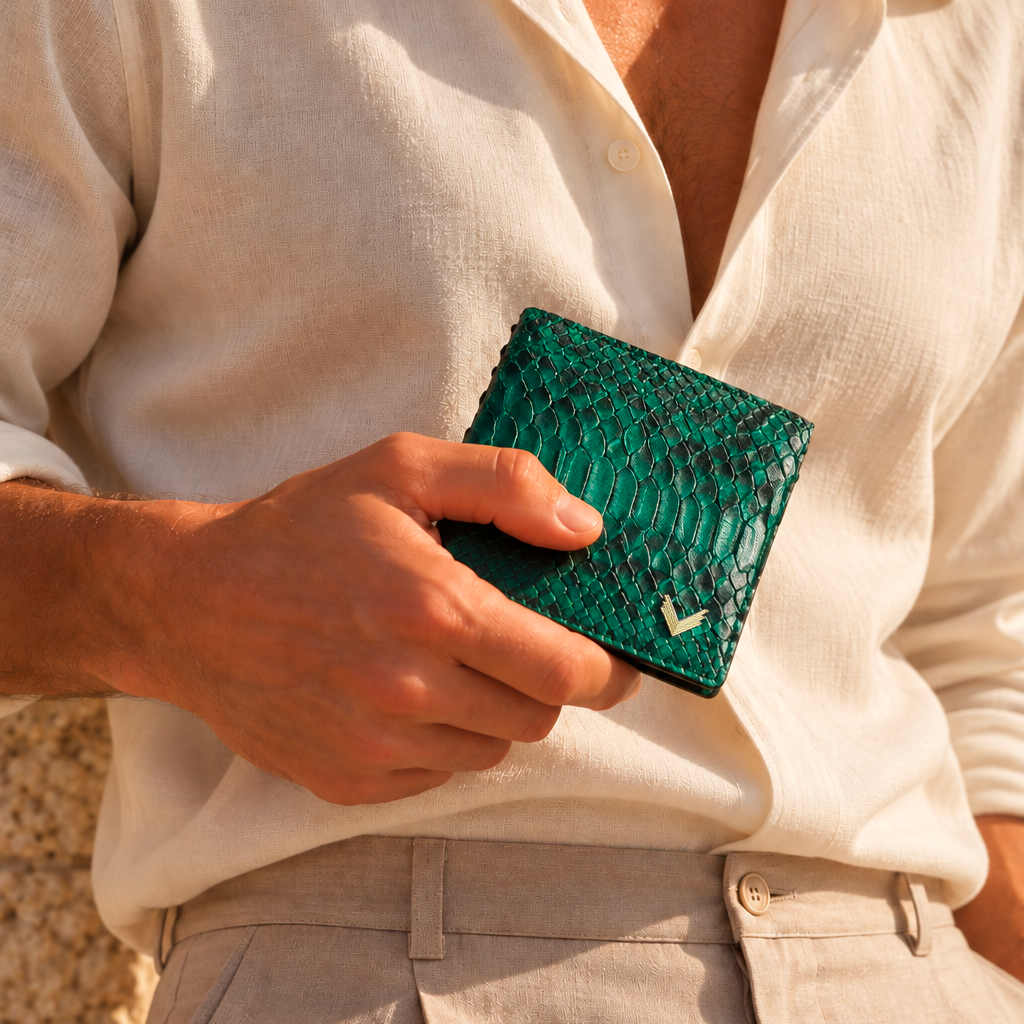 Classic Wallet with Interior Edge, Python Leather