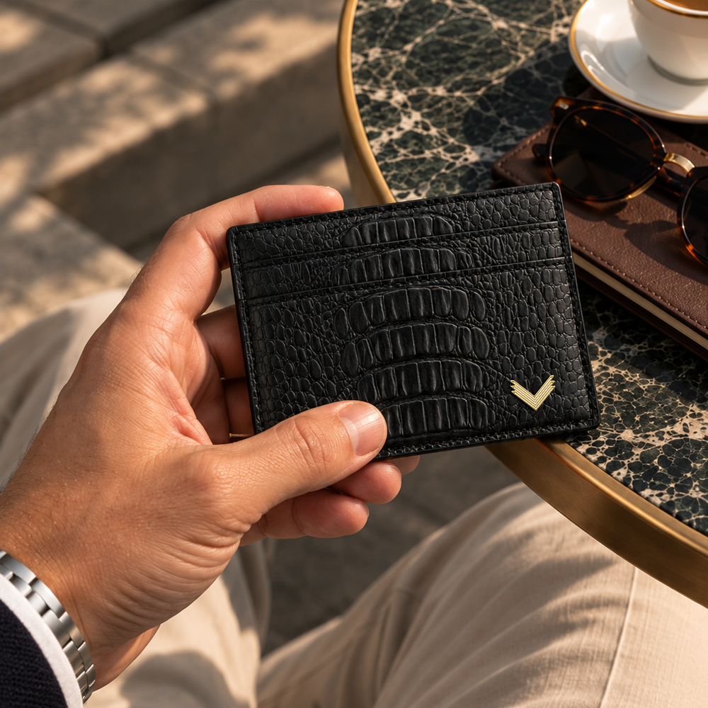 Card Holder, Calf Leather, Alligator Texture