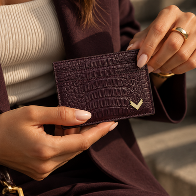 Card Holder, Calf Leather, Alligator Texture
