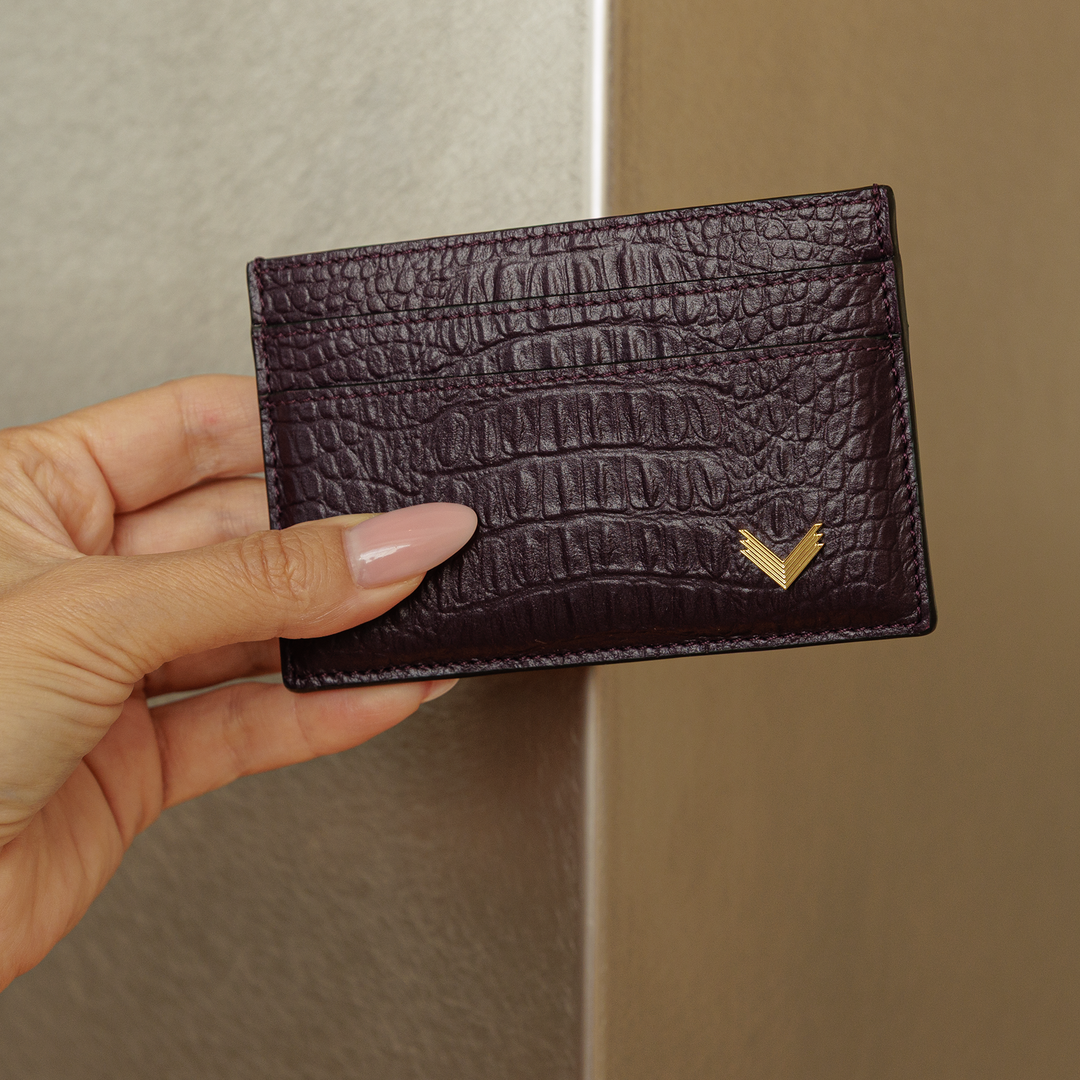 Card Holder, Calf Leather, Alligator Texture