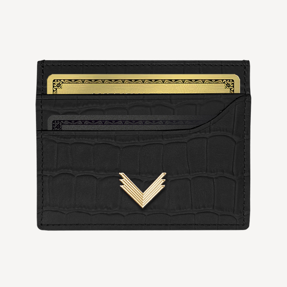 Card Holder, Calf Leather, Crocodile Texture