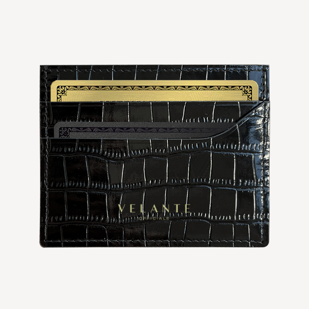 Card Holder, Calf Leather, Crocodile Texture