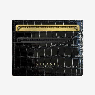 Card Holder, Calf Leather, Crocodile Texture