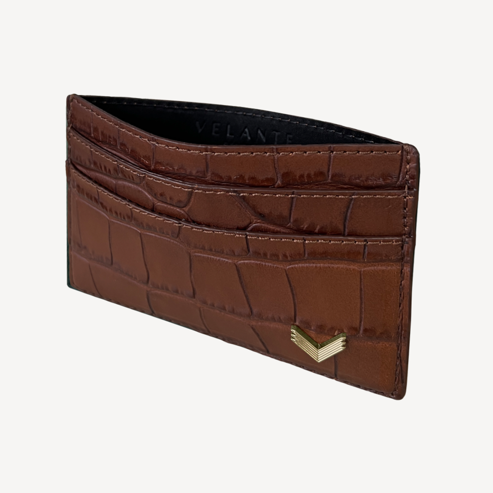 Card Holder, Calf Leather, Crocodile Texture