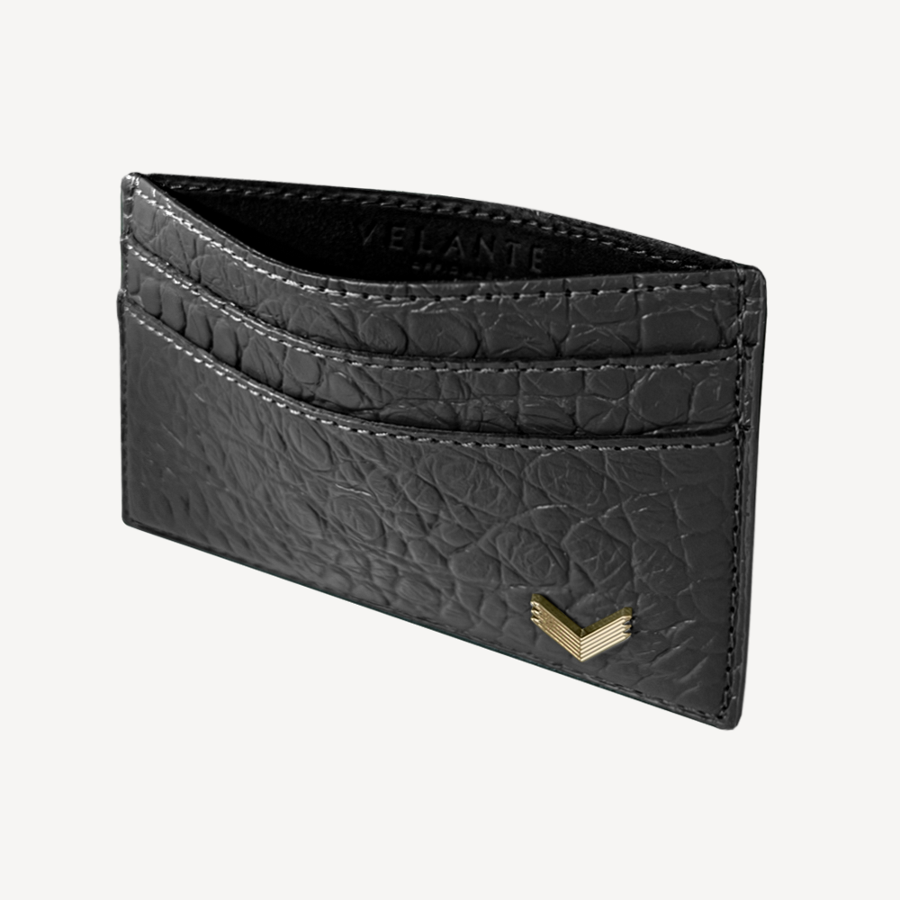 Card Holder, Calf Leather, Crocodile Texture