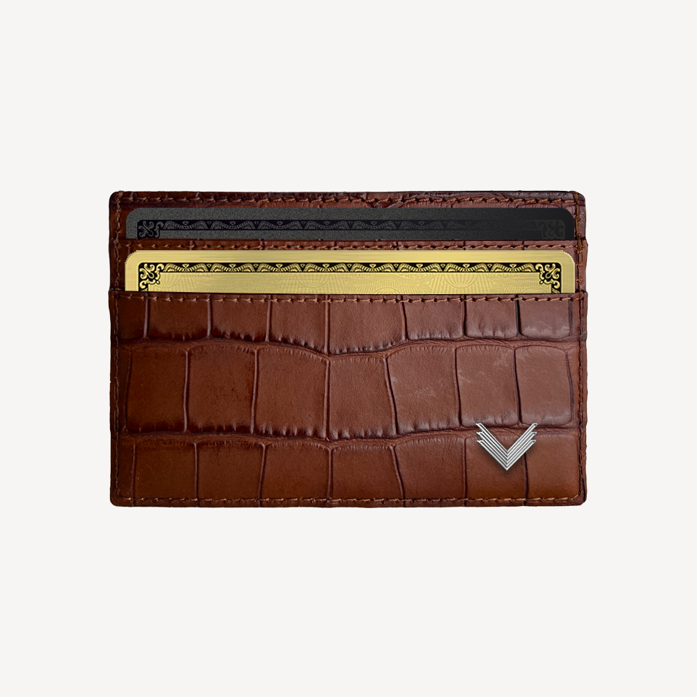 Card Holder, Calf Leather, Crocodile Texture