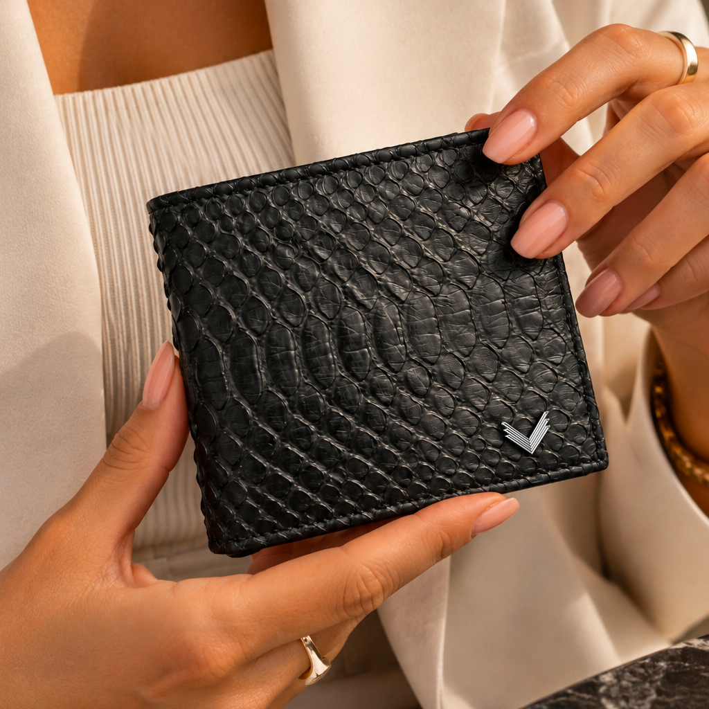 Classic Wallet with Interior Edge, Python Leather