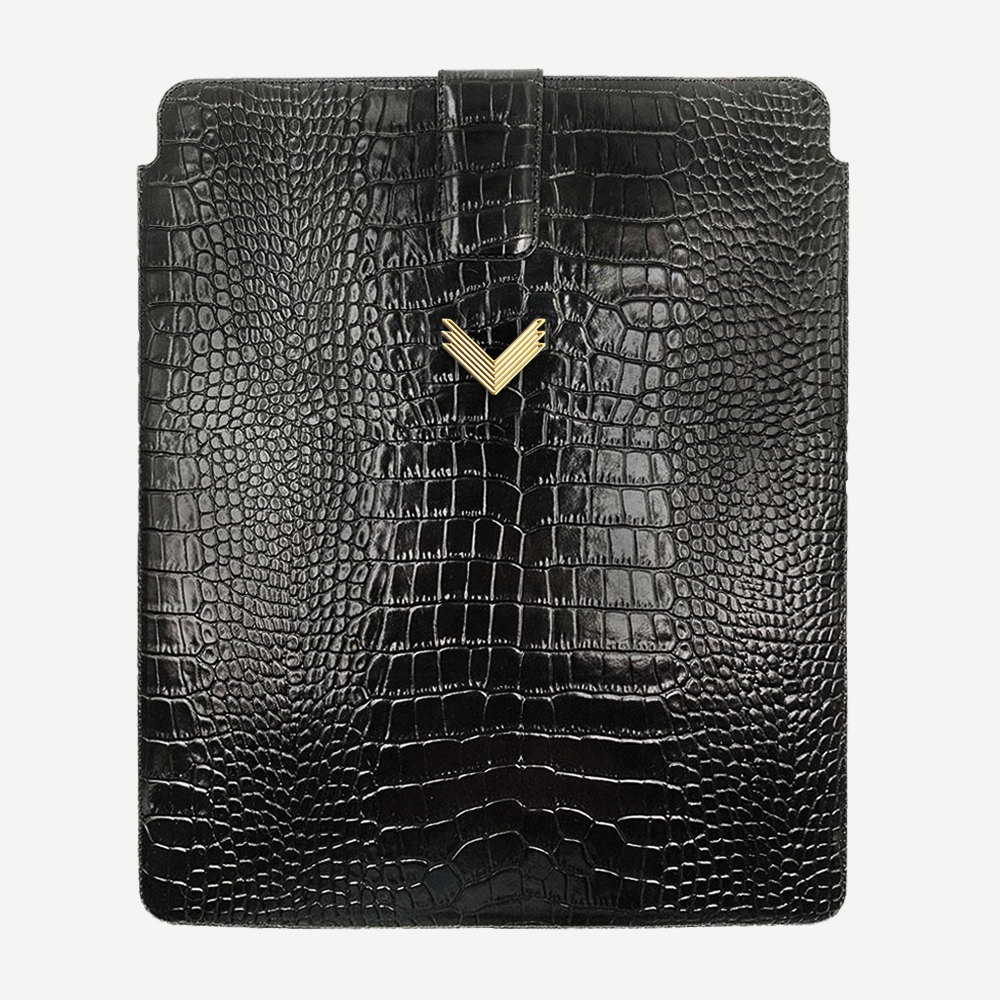 Macbook Laptop Case 13"/14", Calf Leather, Crocodile Texture