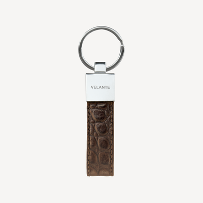 Keyring, Calf Leather, Crocodile Texture, Silver