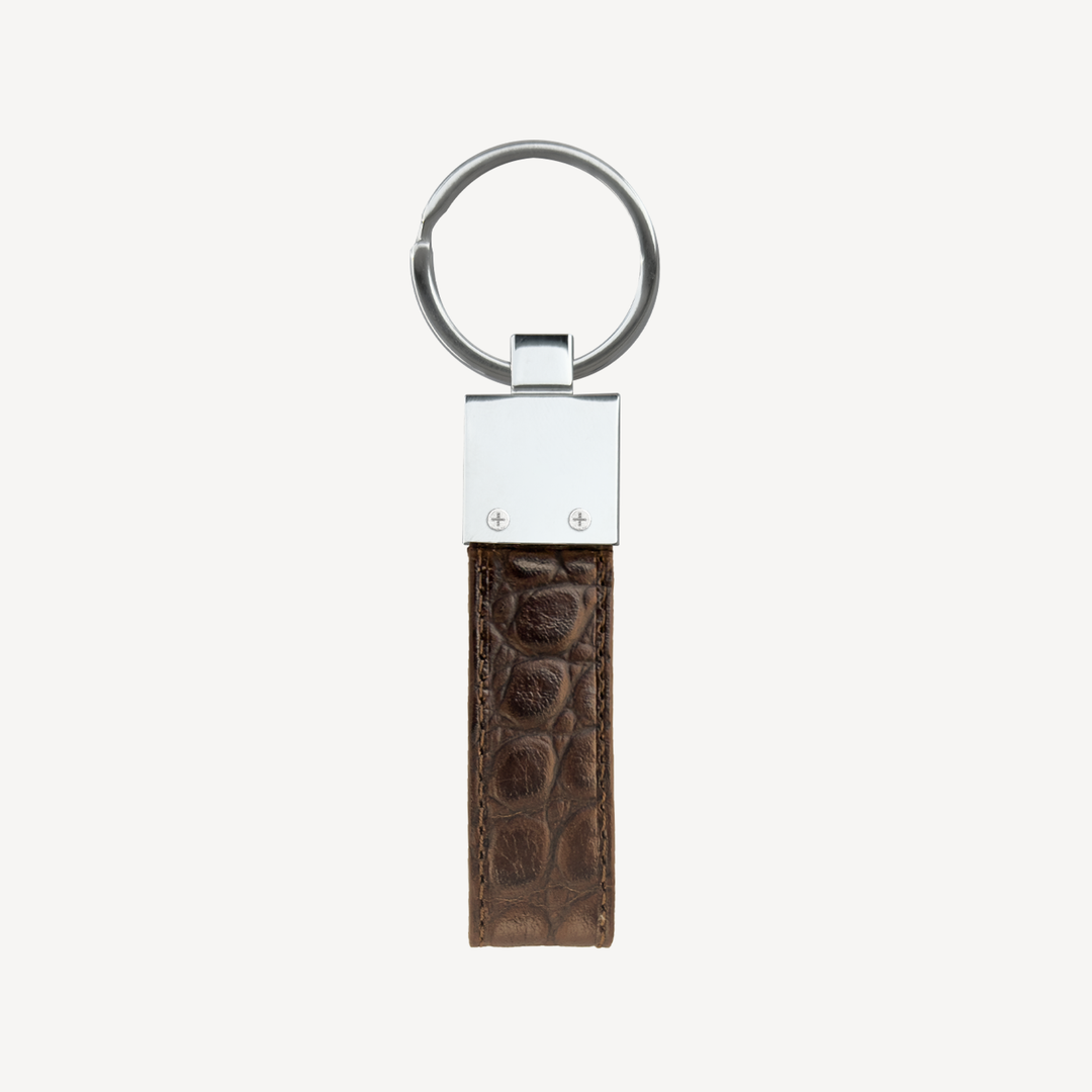 Keyring, Calf Leather, Crocodile Texture, Silver