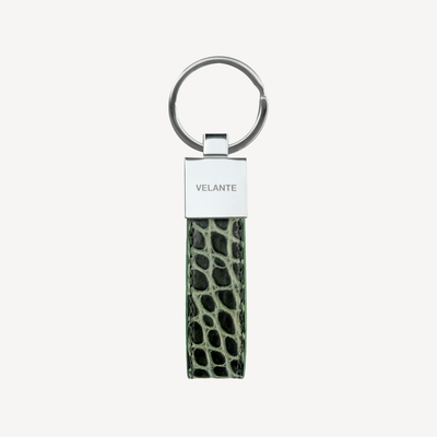 Keyring, Calf Leather, Crocodile Texture, Silver