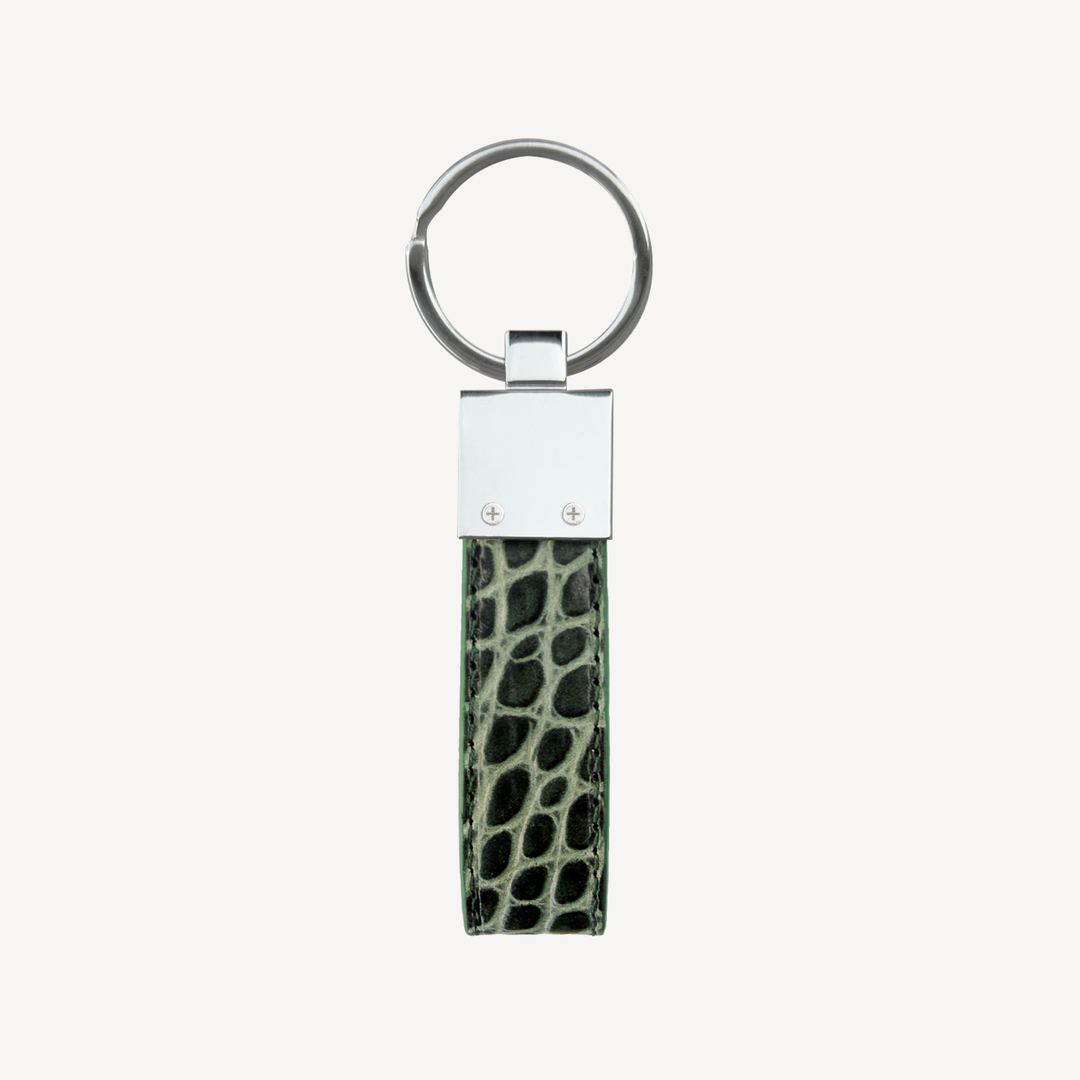 Keyring, Calf Leather, Crocodile Texture, Silver