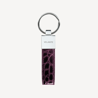 Keyring, Calf Leather, Crocodile Texture, Silver