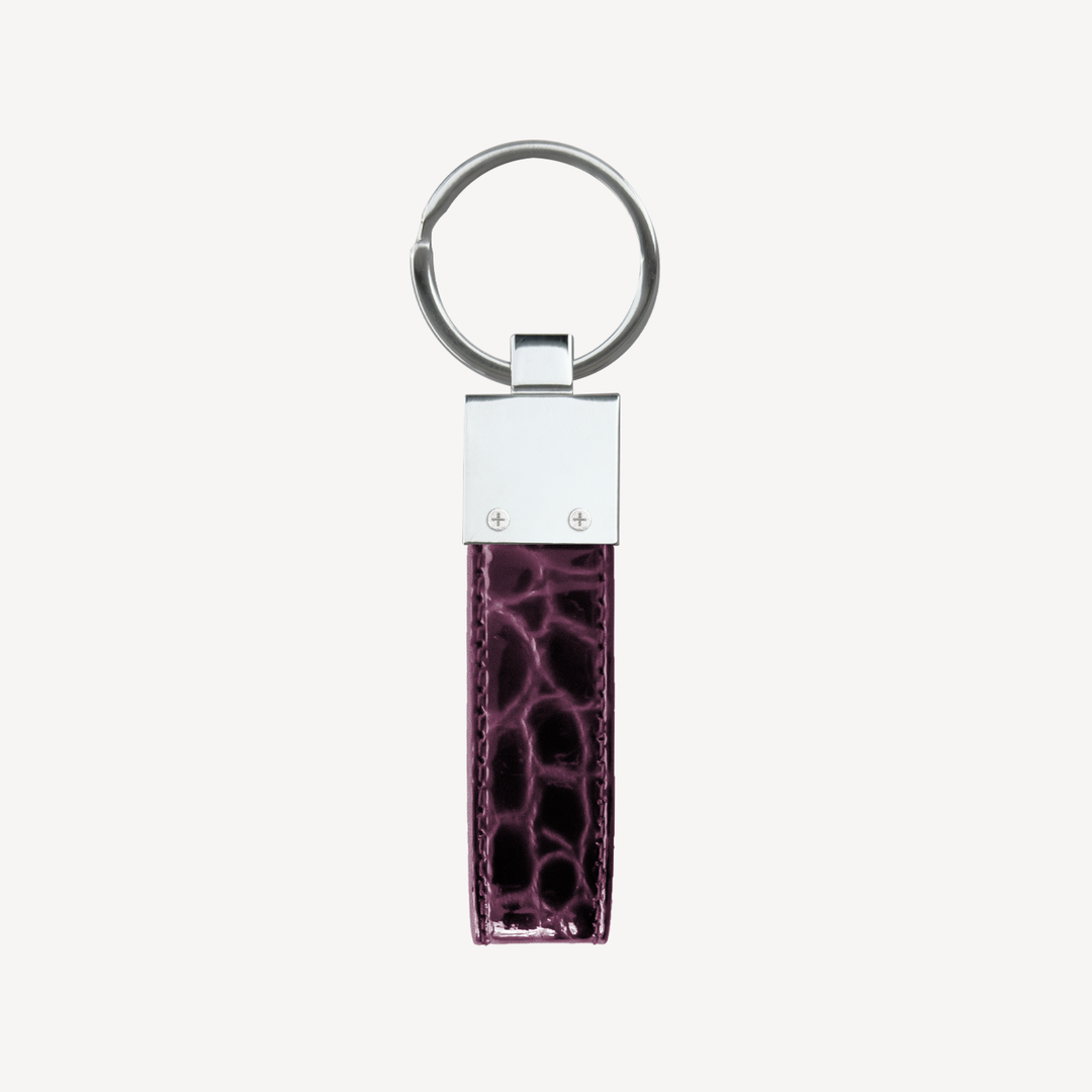 Keyring, Calf Leather, Crocodile Texture, Silver