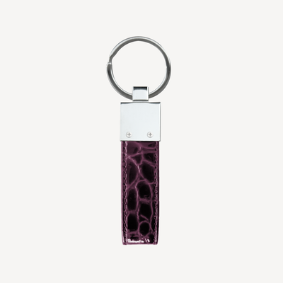 Keyring, Calf Leather, Crocodile Texture, Silver