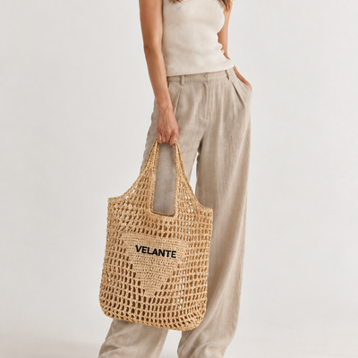 Tote Bag, Paper Yarn, Embroidered Logo