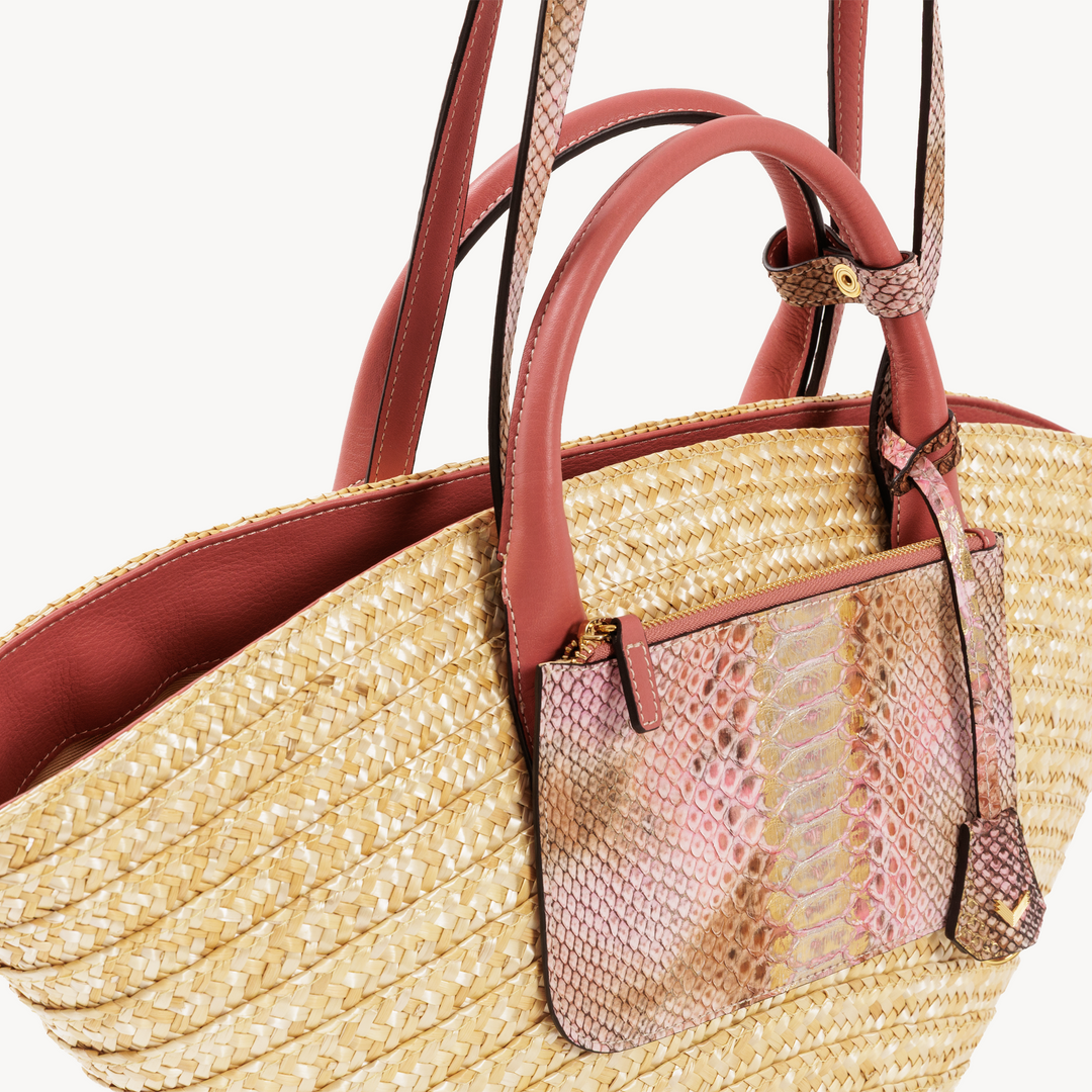 Panier Bag, Natural Straw And Python Leather