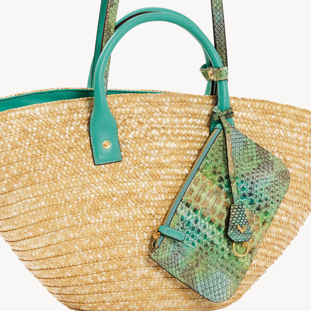 Panier Bag, Natural Straw And Python Leather
