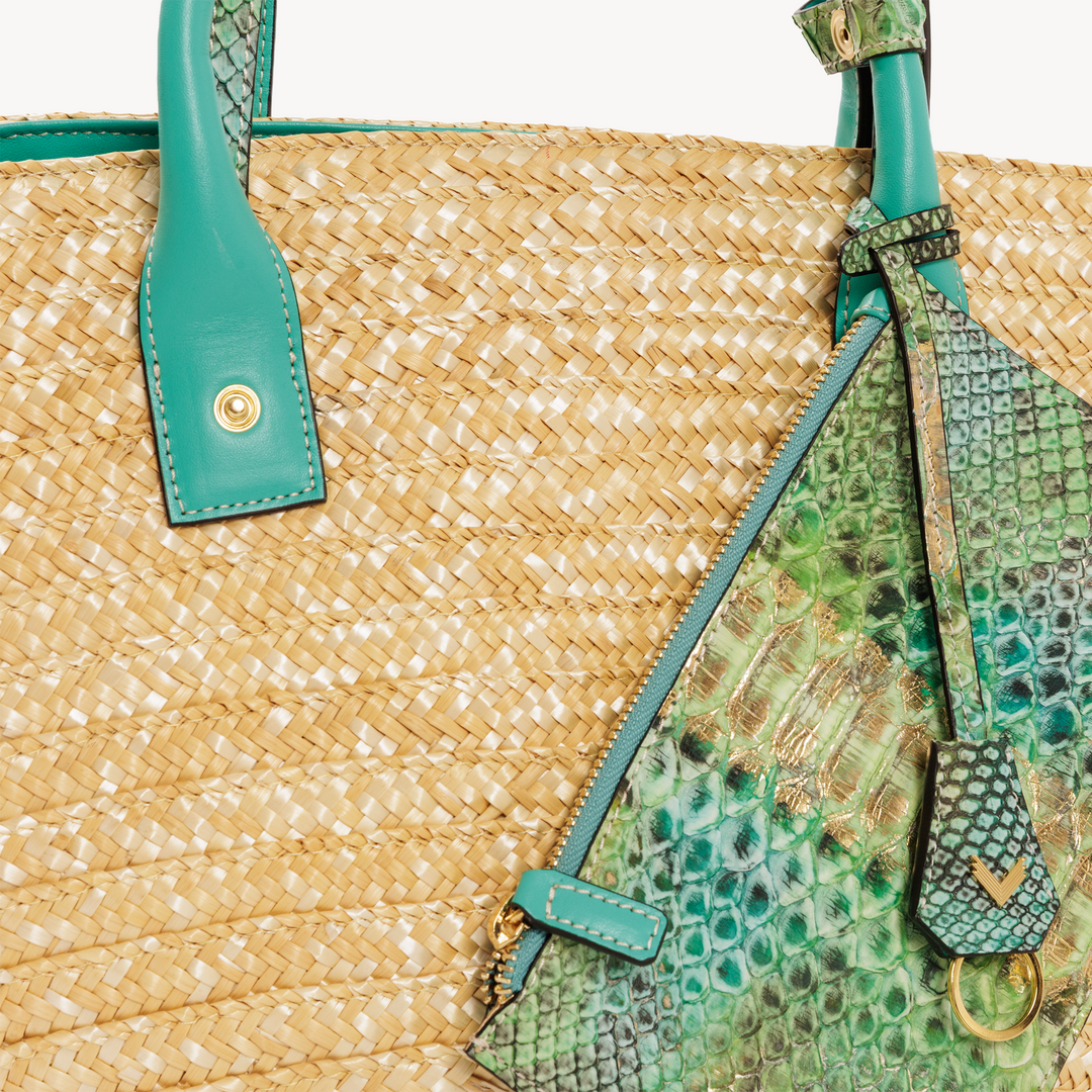 Panier Bag, Natural Straw And Python Leather