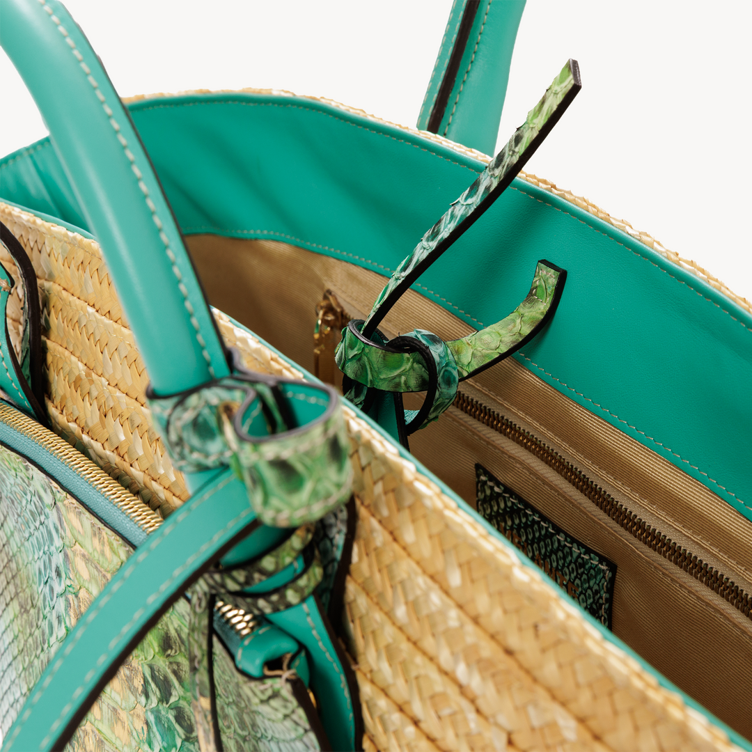 Panier Bag, Natural Straw And Python Leather