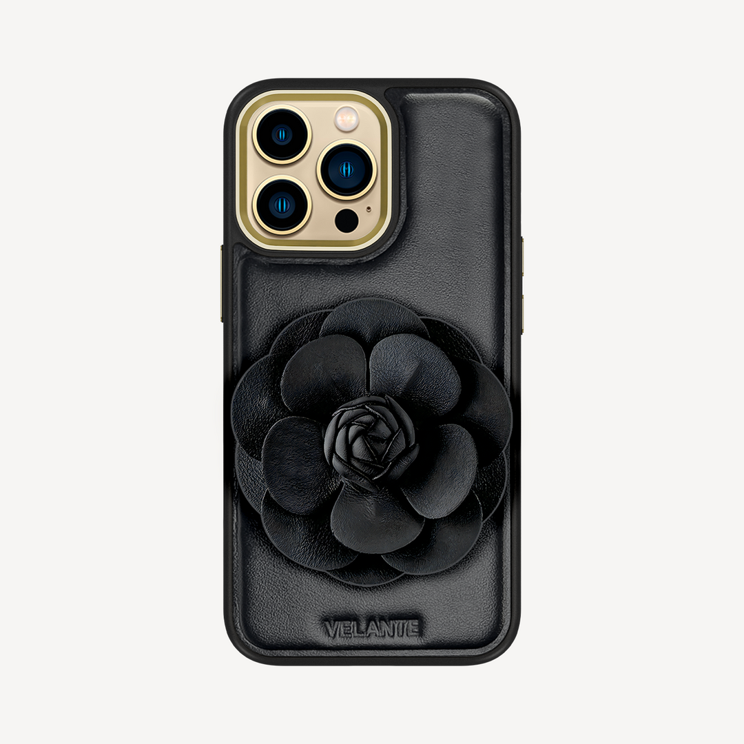 iPhone 14 Pro Phone Case, Calf Leather, Camellia