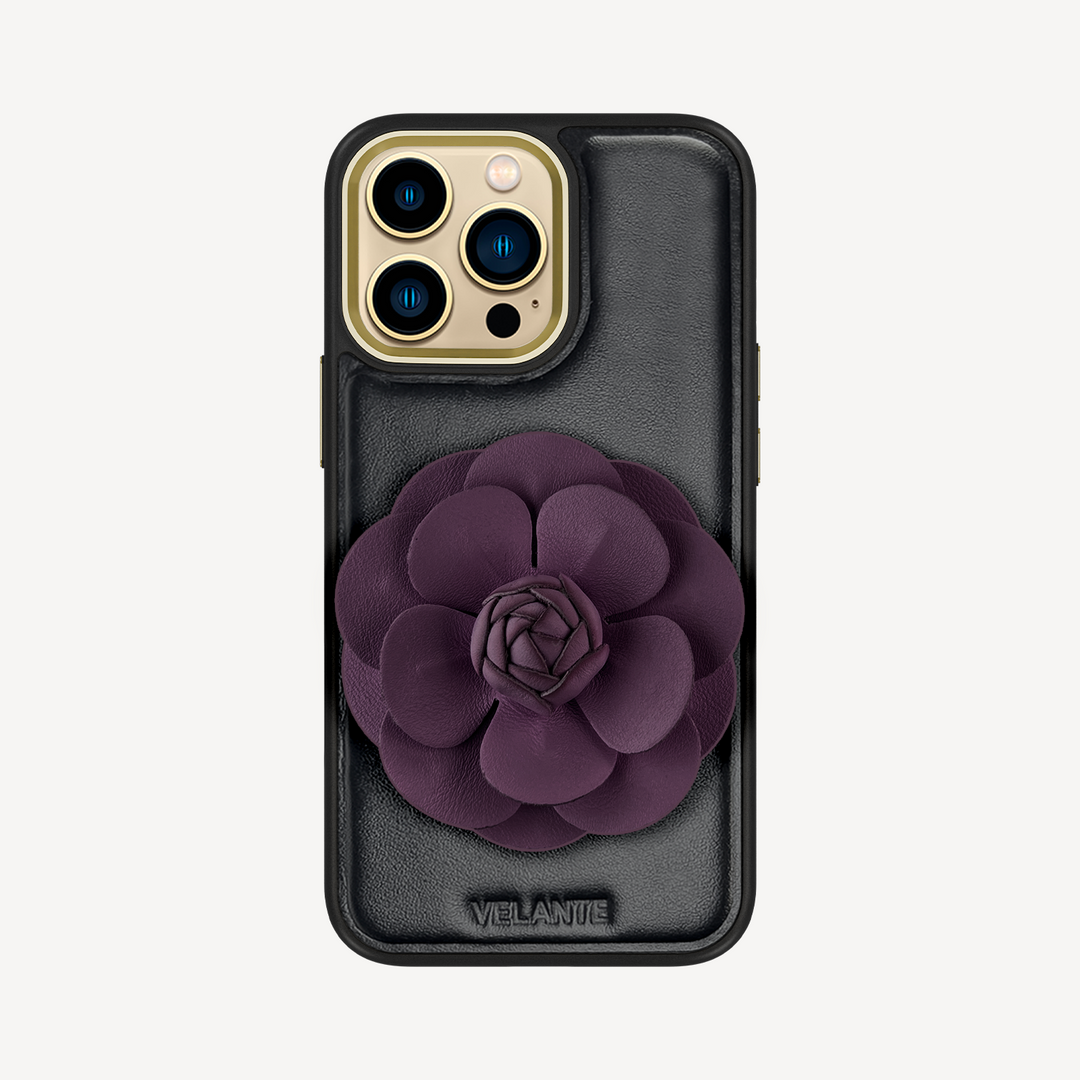 iPhone 14 Pro Phone Case, Calf Leather, Camellia