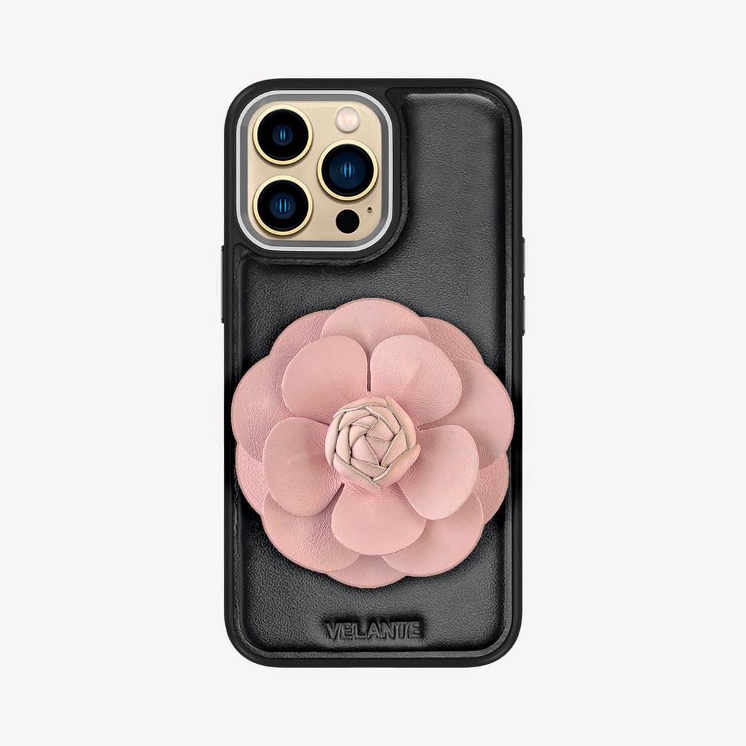 iPhone 14 Pro Phone Case, Calf Leather, Camellia