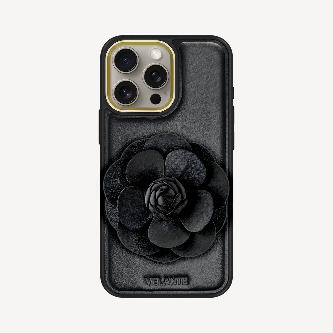 iPhone 15 Pro Max Phone Case, Calf Leather, Camellia