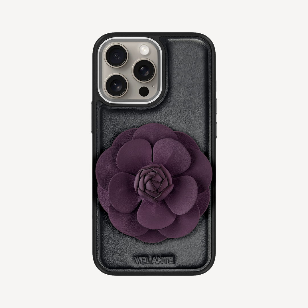 iPhone 15 Pro Max Phone Case, Calf Leather, Camellia