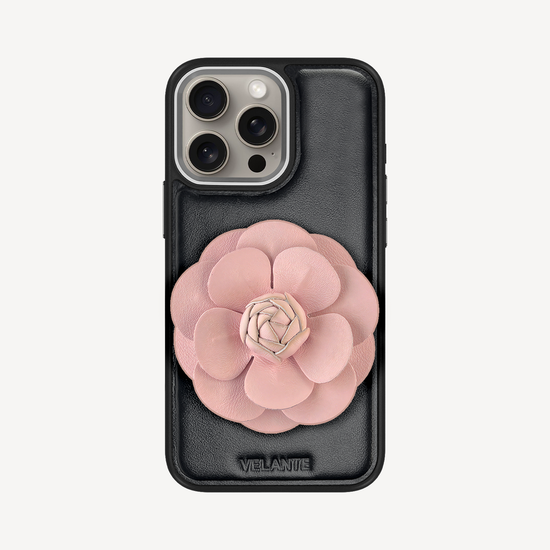 iPhone 15 Pro Max Phone Case, Calf Leather, Camellia