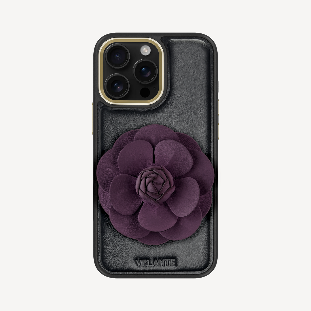 iPhone 16 Pro Max Phone Case, Calf Leather, Camellia