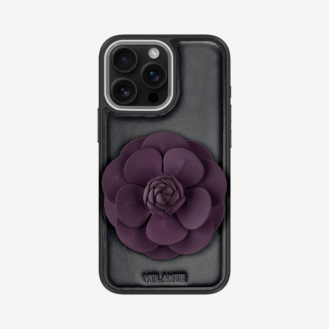 iPhone 16 Pro Max Phone Case, Calf Leather, Camellia