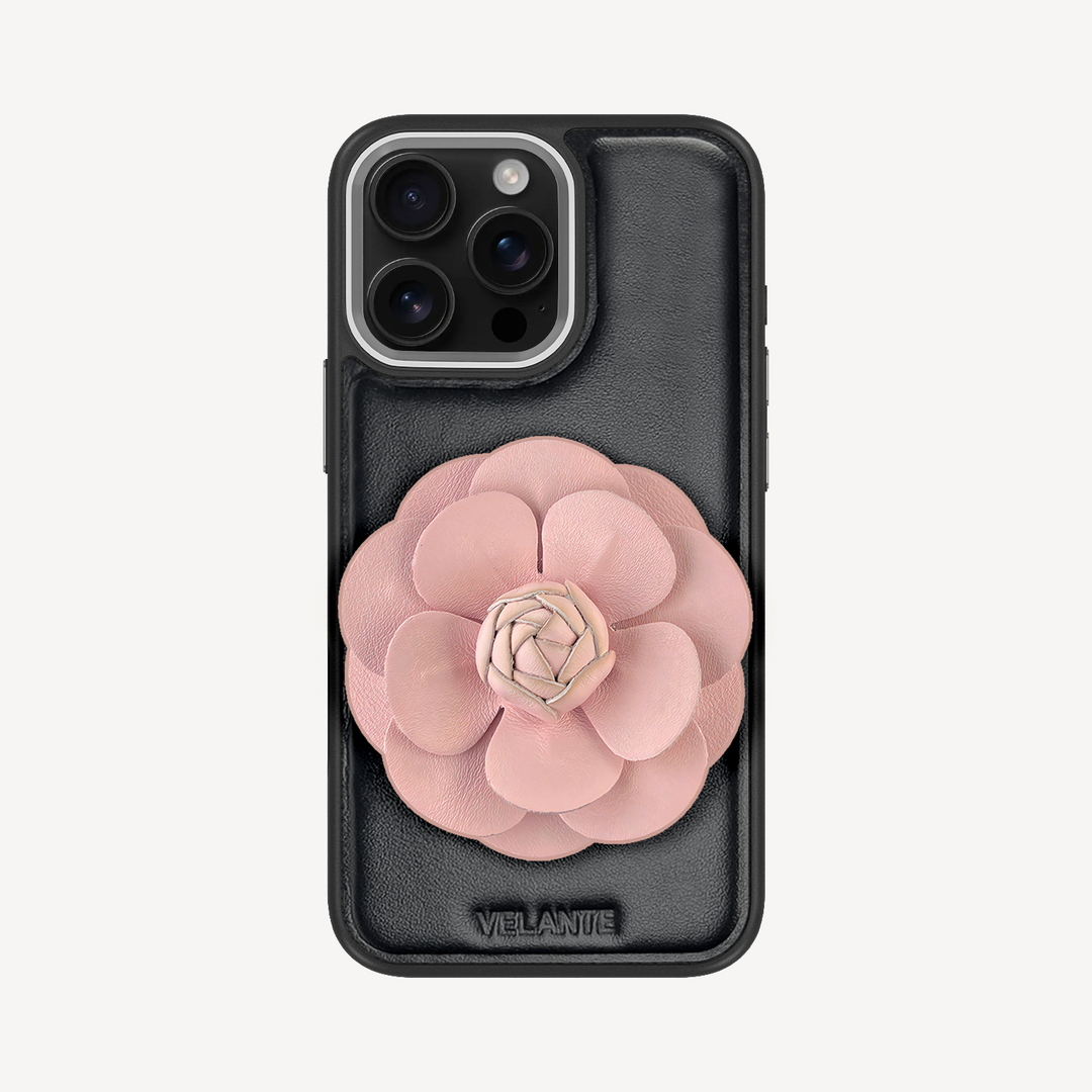iPhone 16 Pro Max Phone Case, Calf Leather, Camellia