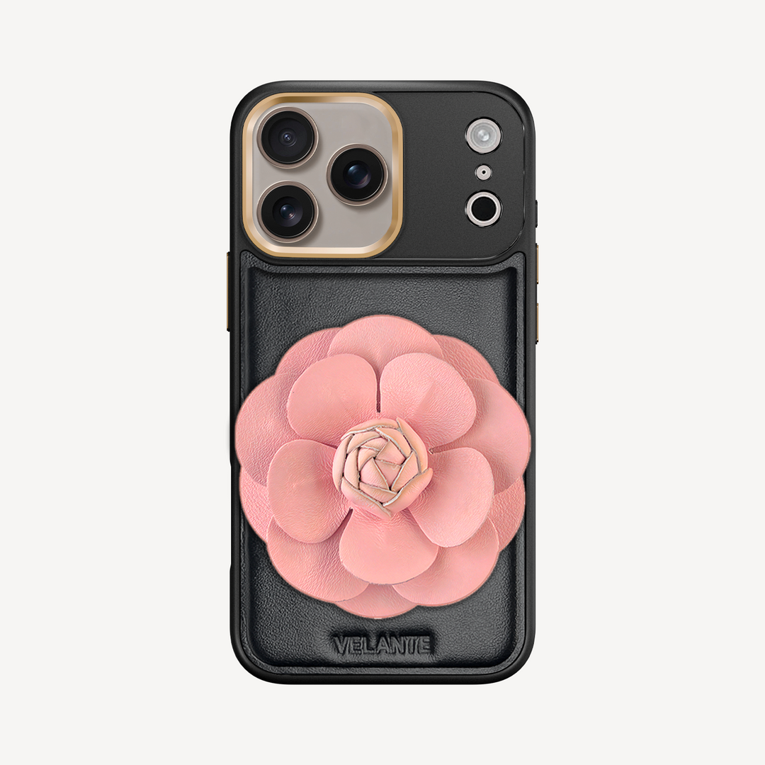 iPhone 17 Pro Max Phone Case, Calf Leather, Camellia