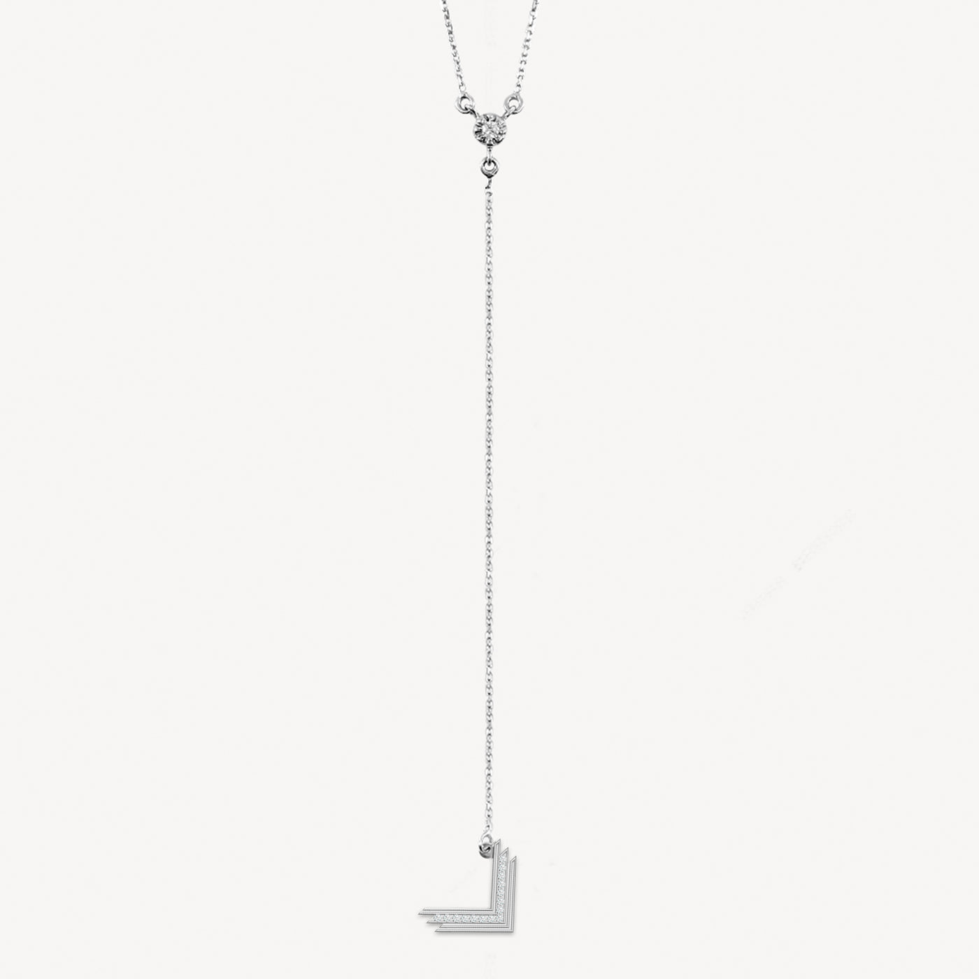VLogo Necklace, Diamond Solitaire, 14K White Gold, 15 Diamonds
