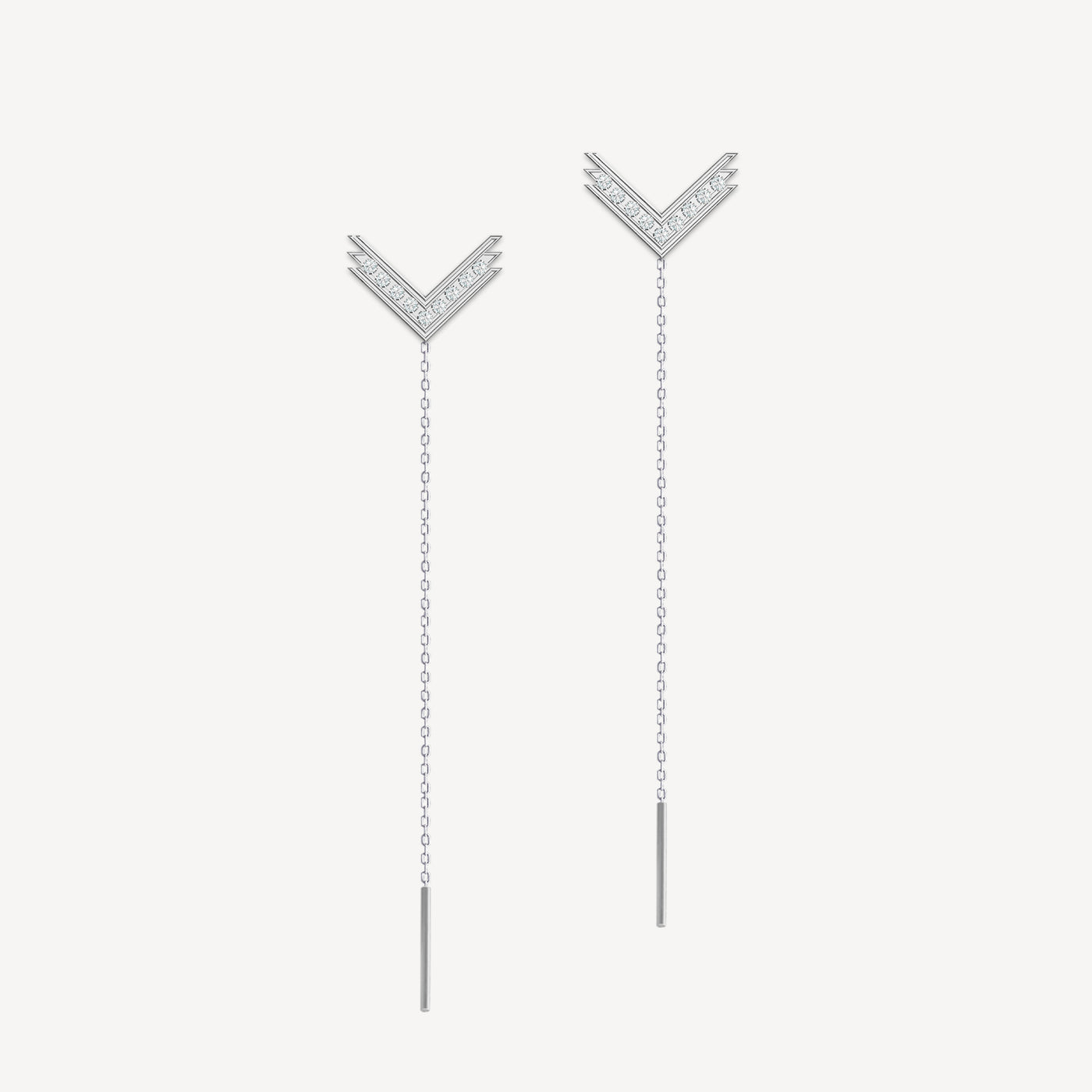 VLogo Earrings, 14K White Gold, 18 Diamonds