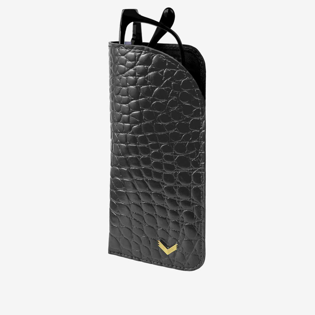 Glasses Case, Calf Leather, Crocodile Texture