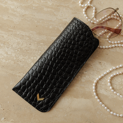 Glasses Case, Calf Leather, Crocodile Texture