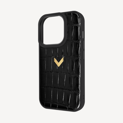 iPhone 14 Pro Phone Case, Crocodile Leather, 14K Yellow Gold VLogo