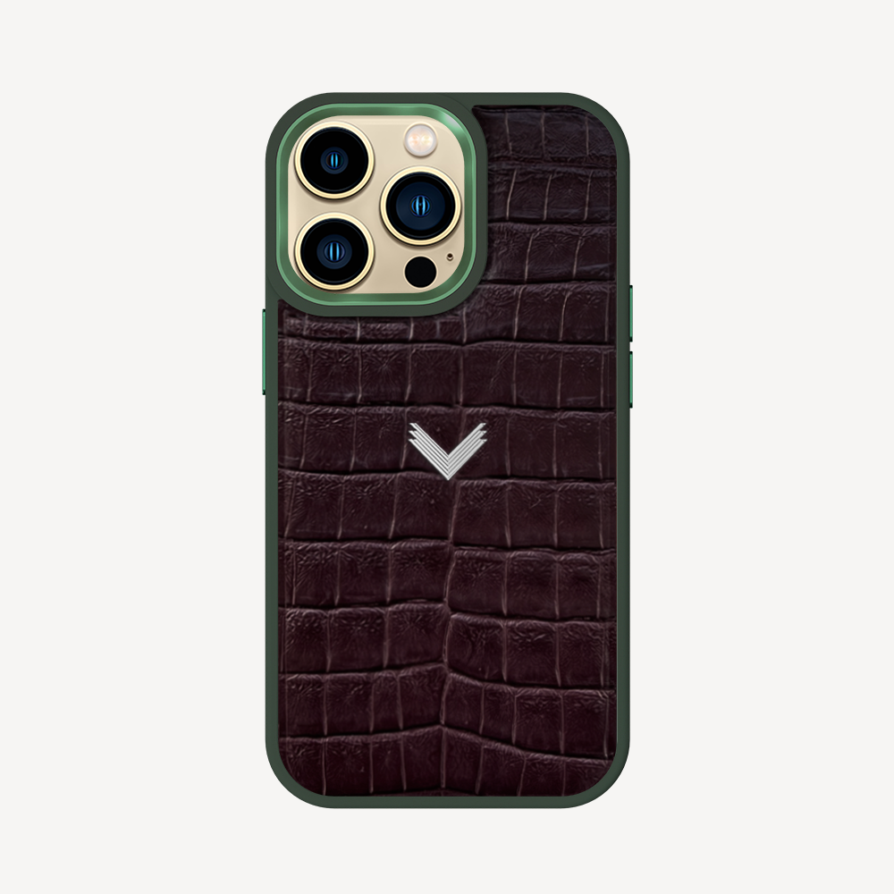 iPhone 14 Pro Max Phone Case, Calf Leather, Crocodile Texture