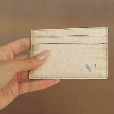 Card Holder, Calf Leather, Crocodile Texture
